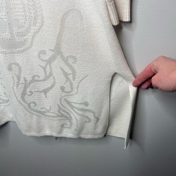 Chico's Long Line Cardigan Sweater Ivory Open Front Jacquard Knit Size 2 / Large - Picture 5 of 11